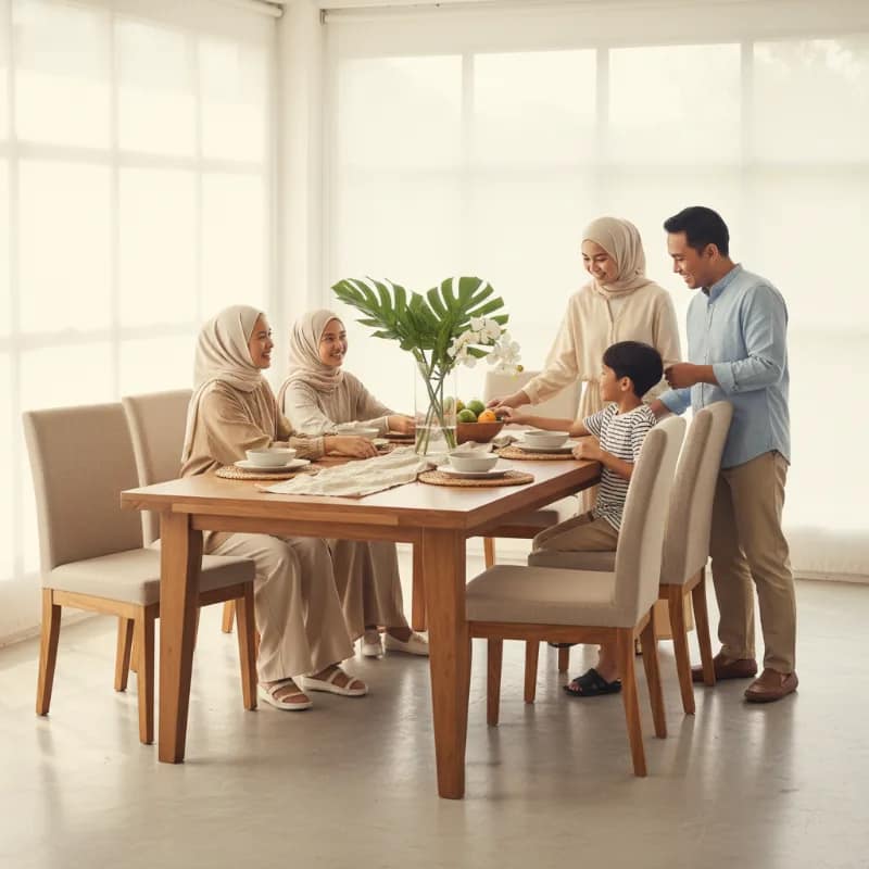 Meja Makan untuk Keluarga 4 hingga 6 Orang: Ukuran dan Bahan yang Tahan Noda