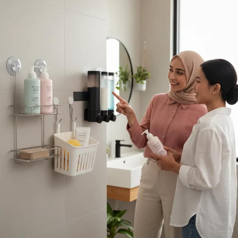 Tempat Sabun dan Shampo Gantung untuk Kamar Mandi Tanpa Bor