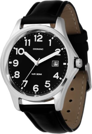 Analog Wrist Watch for Men Women-38mm Rugged Slim Wind Up 30M Waterproof Watches, Men’s Everyday Leather Band Classic Wristwatch