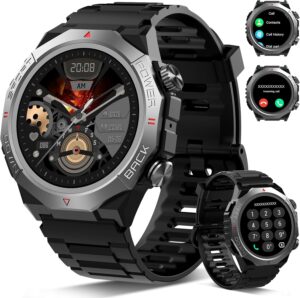 Military Smart Watches for Men(Answer/Make Calls), 1.39″HD Fitness Watch, 24/7 Heart Rate Sleep Monitor, Smart Watch for Men 110+ Sport Modes, 30Day, IP68 Waterproof Smartwatch for Android iOS, Black