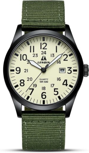 LN LENQIN Mens Watches Unisex Military Sport Nylon Strap Stylish Luminous Fashion Analog Quartz Watch for Men Waterproof Army Tactical Casual Wristwatch