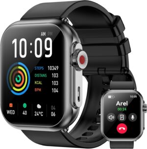 Smart Watch for Men Women, 1000mAh Battery 100-Day Standby Time, 1.85″ HD Screen Fitness Tracker, 110+ Sport Modes, IP68 Waterproof, Heart Rate/Sleep Monitor, Fitness Watch for Android/iOS (Black)