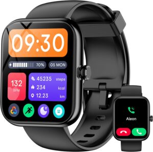 Smart Watch with Alexa Built-in, 1.83” Touchscreen with Call Function, IP68 Waterproof Fitness Tracker, 100+ Sport Modes, Heart Rate & Sleep Monitor, Pedometer, iOS/Android Compatible (Black)