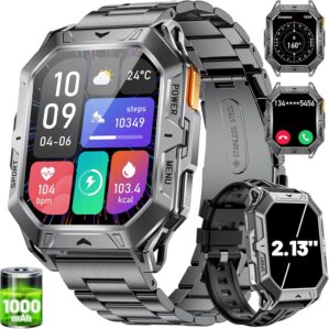 Smart Watches for Men with 100+Day Standbytime(1000mAh, Smart Watch with 2.13″ AMOLED, Make/Answer Call, 110 Sports Modes, Military Waterproof, Sleep Monitor, iOS Android Fitness Tracker