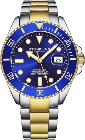 Stuhrling Original Men’s Dive Watch, Swiss Movement, Stainless Steel, Blue Dial, Stainless Steel Bracelet, 100M Water Resistant