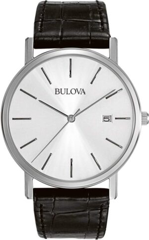 Bulova Men’s Classic 3-Hand Calendar Date Quartz Leather Strap Watch, Buckle, 37mm