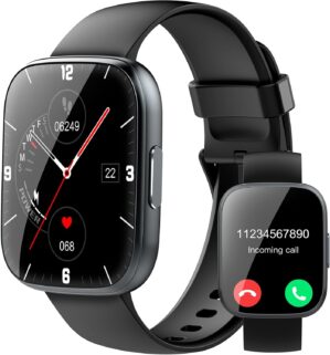 Smart Watch for Men Women(Answer/Make Calls), 1.95″ HD Touch Screen Fitness Watch with Sleep Heart Rate Monitor, 110+ Sports Modes, IP68 Waterproof Activity Trackers Compatible with Android iOS, Black