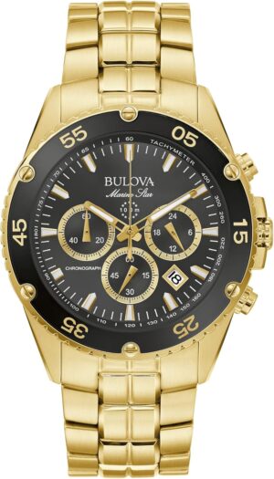 Bulova Men’s Marine Star Gold Chronograph Stainless Steel Watch, Black Dial Style: 98B406