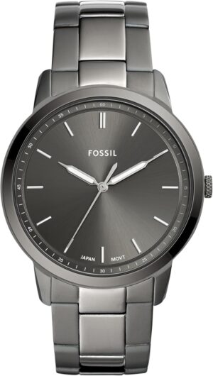 Fossil Men’s Minimalist Quartz Stainless Steel and Leather Three-Hand Watch