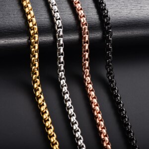 2/3/4/5mm Men's Box Chain Stainless Steel Necklace Choker for Women Silver/Gold/Black/Rose Gold Color 14 - 40 inch Metal Jewelry