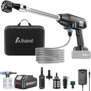 Aihand Cordless Pressure Washer, 986PSI Portable Power Cleaner with 4.0 Ah Battery, 6-IN-1/0-180° Nozzles, 3 Faucet Adapters, Handheld High-Pressure Car Washer for Fences/Patios, Charger Included