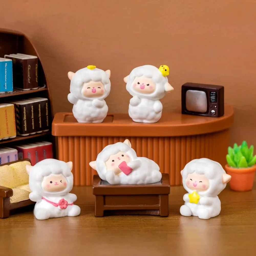 Cartoon Cute Lamb Resin Decor Miniatures Creative White Sheep Ornaments Kawaii White Sheep Statue Decoration Car Desktop