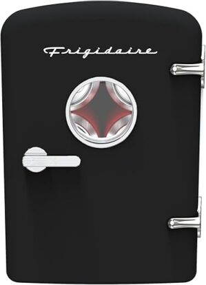 Frigidaire Retro Mini Personal Fridge Cooler, Holds up to 9 Cans, Portable & Compact, AC Plug & 12V Car Charger – Black